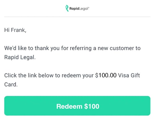 Thank You email $100